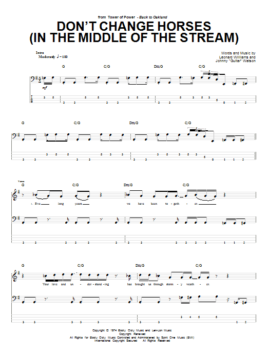 Don't Change Horses (In The Middle Of The Stream) (Bass Guitar Tab) von Tower Of Power