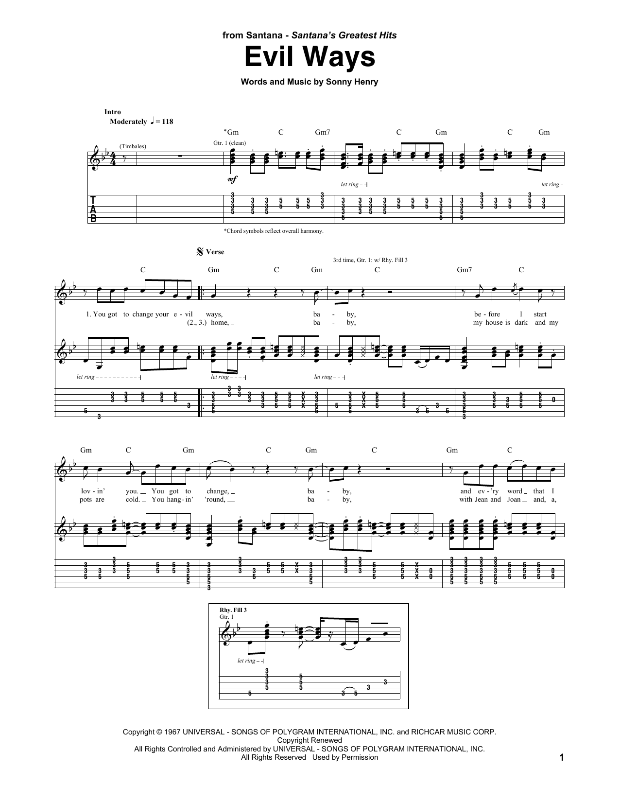 Evil Ways (Guitar Tab) von Santana