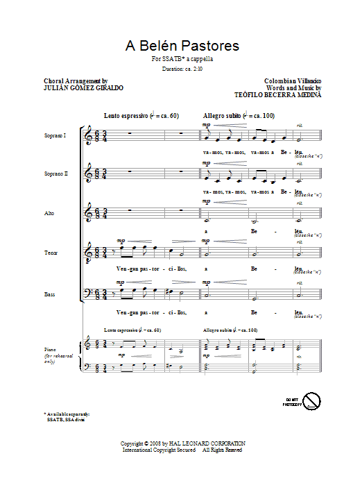 A Belen Pastores (Villancico) (SATB Choir) von Julian Gomez Giraldo