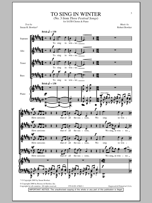 To Sing In Winter (SATB Choir) von Robert Bowker