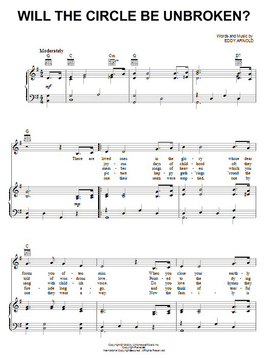 Will The Circle Be Unbroken (Piano, Vocal & Guitar Chords (Right-Hand Melody)) von Eddy Arnold