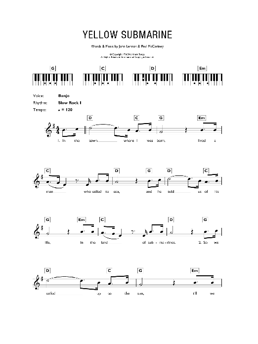 Yellow Submarine (Piano Chords/Lyrics) von The Beatles