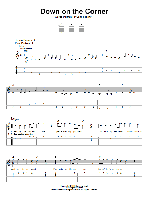 Down On The Corner (Easy Guitar Tab) von Creedence Clearwater Revival