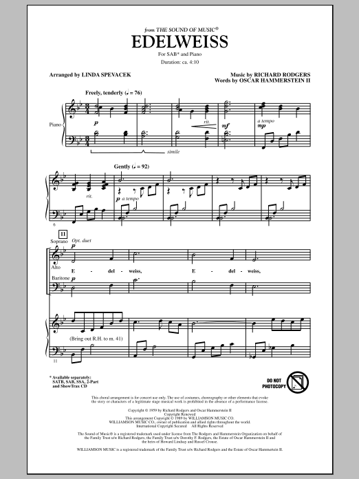 Edelweiss (from The Sound Of Music) (SAB Choir) von Linda Spevacek