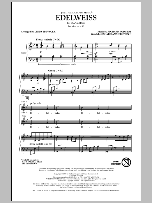 Edelweiss (from The Sound Of Music) (SSA Choir) von Linda Spevacek