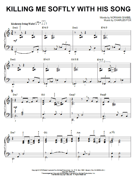 Killing Me Softly With His Song Jazz Version Arr Brent Edstrom Piano Solo Online Noten Von 