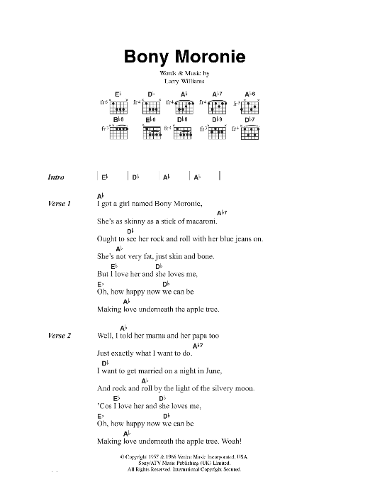 Bony Moronie (Piano, Vocal & Guitar Chords) von Larry Williams