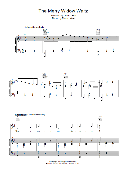 The Merry Widow Waltz (Piano, Vocal & Guitar Chords) von Franz Lehar
