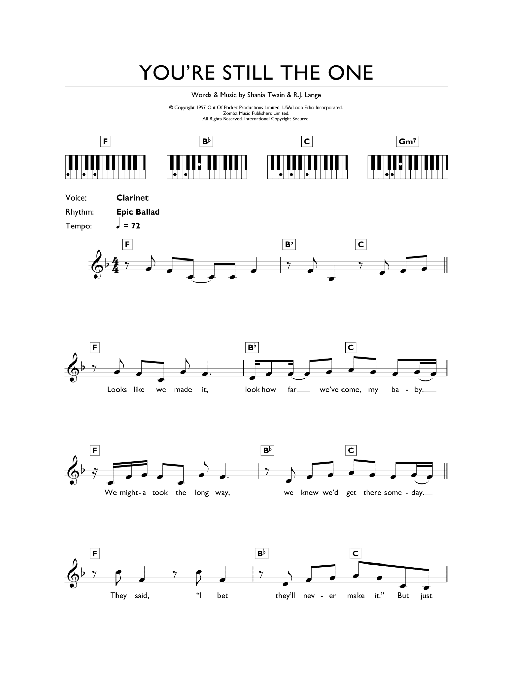 You're Still The One (Piano Chords/Lyrics) von Shania Twain