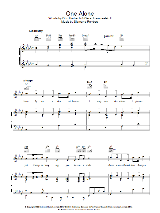 One Alone (Piano, Vocal & Guitar Chords) von Sigmund Romberg