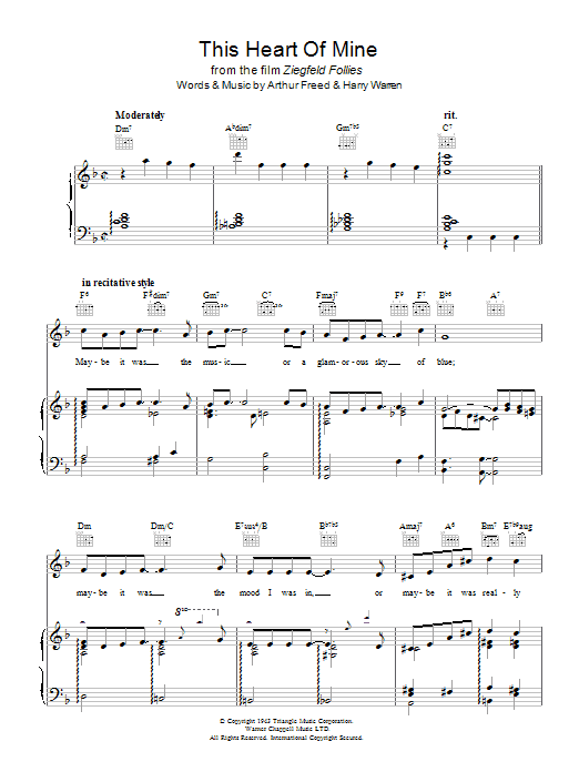 This Heart Of Mine (from Ziegfried Follies) (Piano, Vocal & Guitar Chords) von Johnny Mathis
