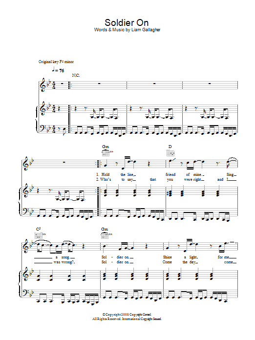 Soldier On (Piano, Vocal & Guitar Chords) von Oasis