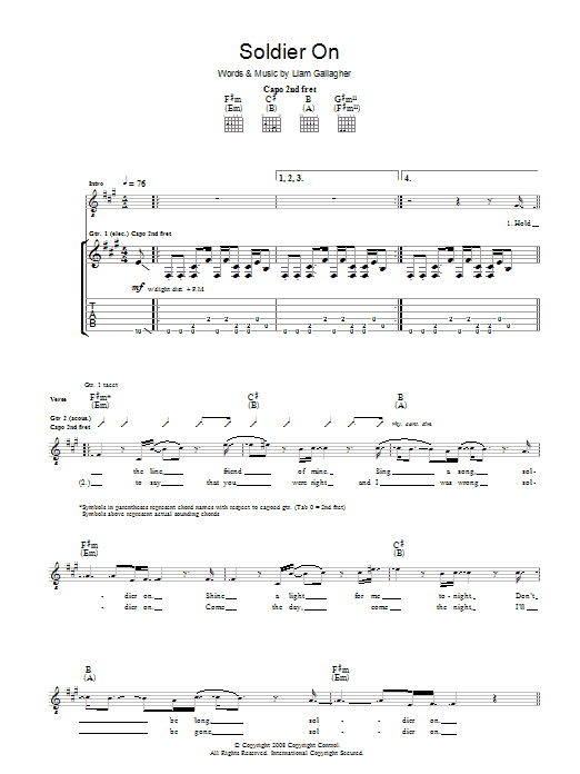 Soldier On (Guitar Tab) von Oasis