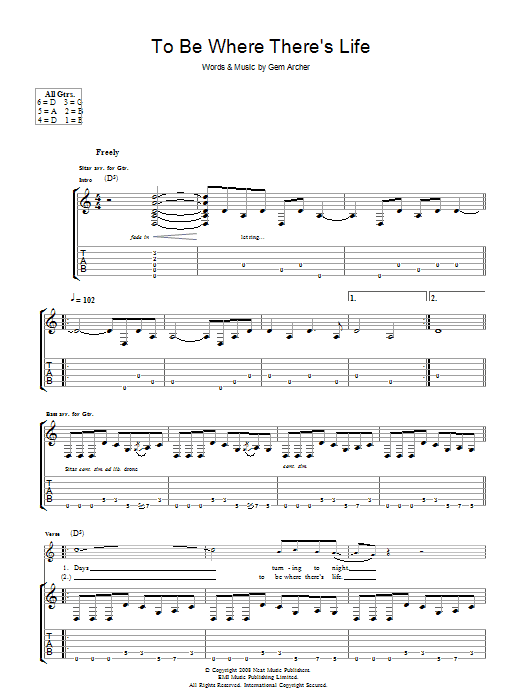 To Be Where There's Life (Guitar Tab) von Oasis