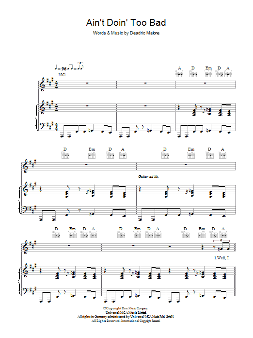Ain't Doin' Too Bad (Piano, Vocal & Guitar Chords) von Eva Cassidy