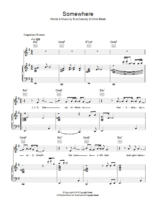 Somewhere (Piano, Vocal & Guitar Chords) von Eva Cassidy