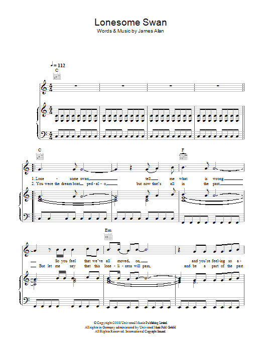 Lonesome Swan (Piano, Vocal & Guitar Chords) von Glasvegas