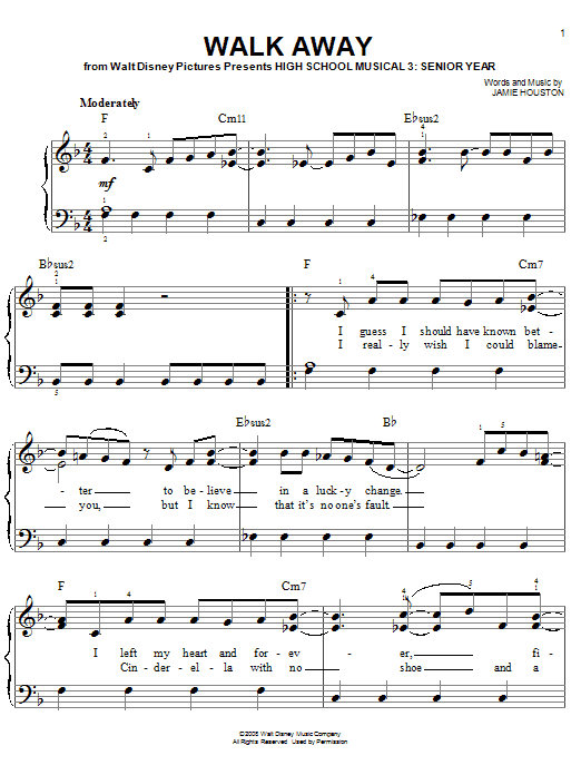 Walk Away (Easy Piano) von High School Musical 3
