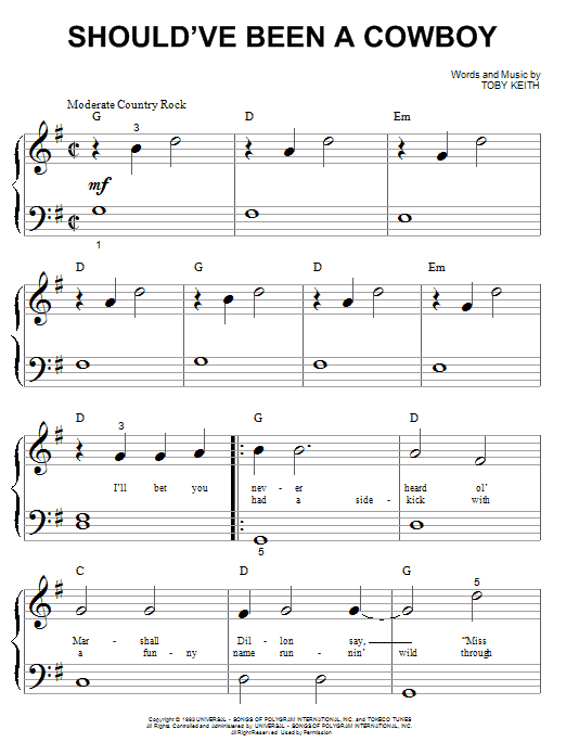 Should've Been A Cowboy (Big Note Piano) von Toby Keith