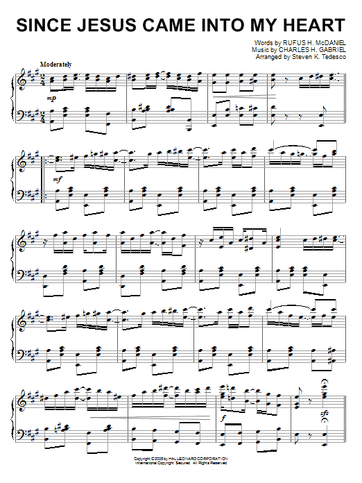 Since Jesus Came Into My Heart [Ragtime version] (Piano Solo) von Steven Tedesco