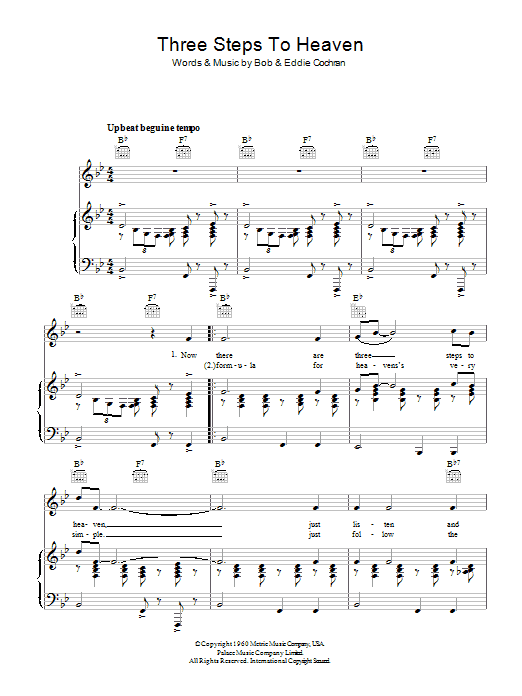 Three Steps To Heaven (Piano, Vocal & Guitar Chords) von Eddie Cochran