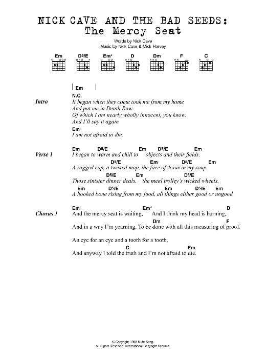 The Mercy Seat (Guitar Chords/Lyrics) von Nick Cave