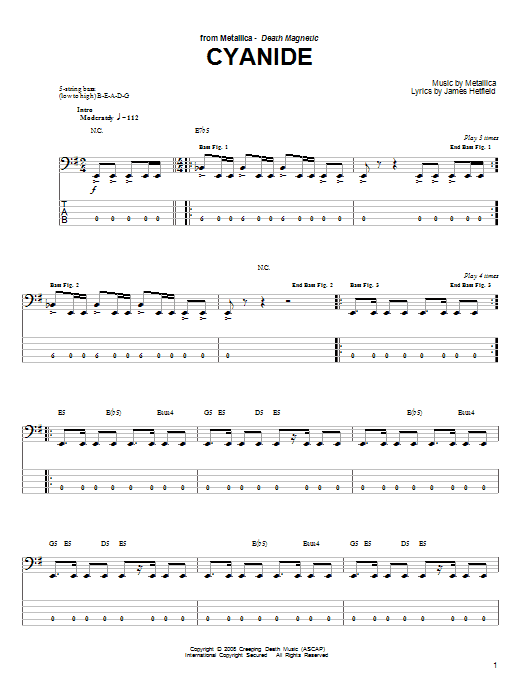 Cyanide (Bass Guitar Tab) von Metallica