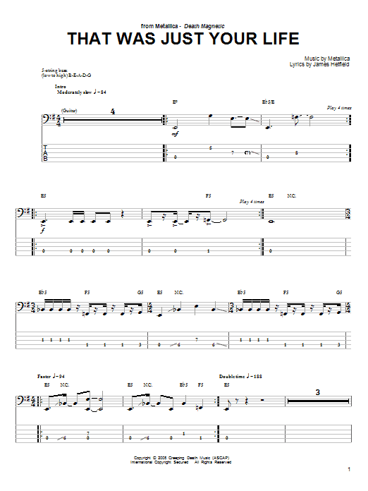 That Was Just Your Life (Bass Guitar Tab) von Metallica