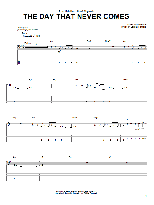The Day That Never Comes (Bass Guitar Tab) von Metallica
