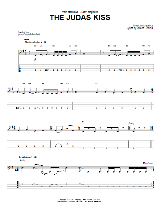 The Judas Kiss (Bass Guitar Tab) von Metallica