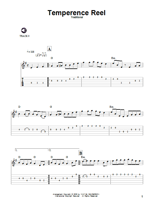 Temperence Reel (Solo Guitar) von Traditional