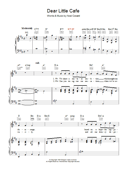 Dear Little Cafe (Piano, Vocal & Guitar Chords) von Noel Coward