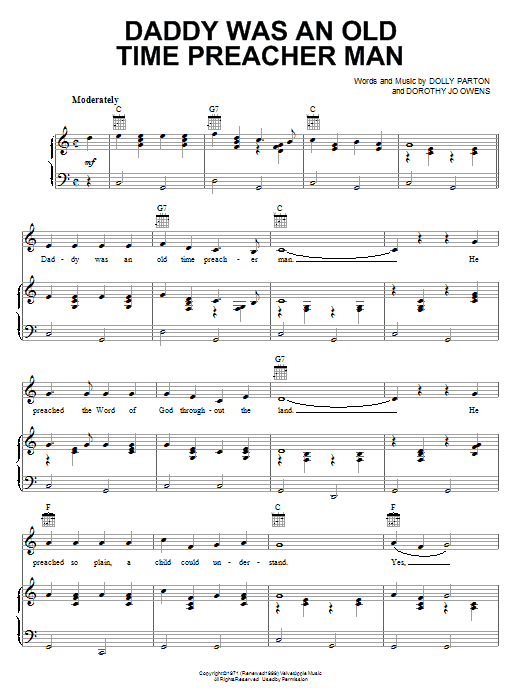 Daddy Was An Old Time Preacher Man (Piano, Vocal & Guitar Chords (Right-Hand Melody)) von Dolly Parton