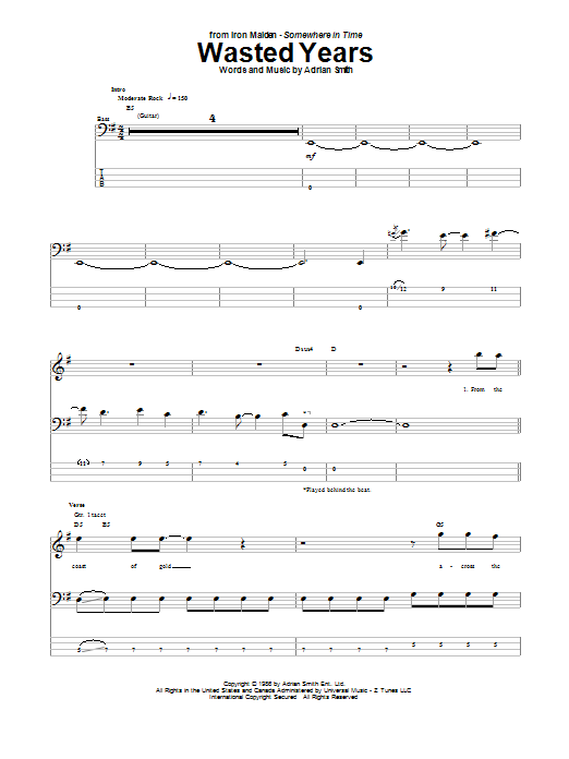 Wasted Years (Bass Guitar Tab) von Iron Maiden