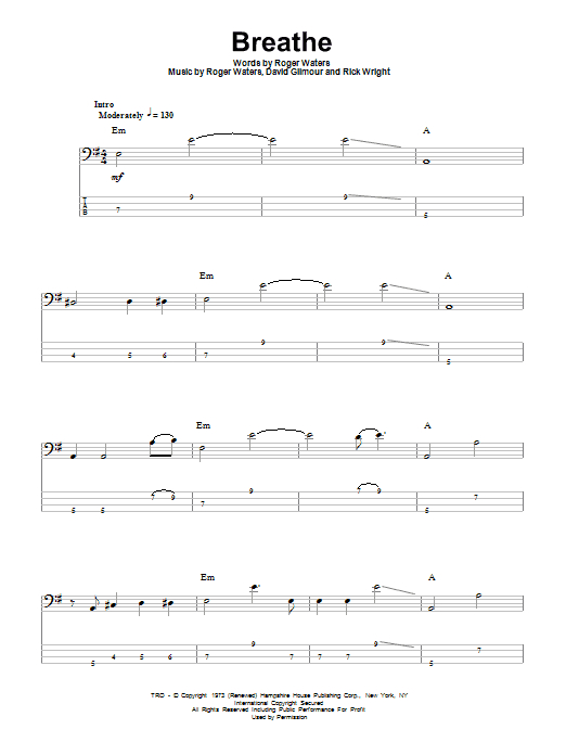 Breathe (Bass Guitar Tab) von Pink Floyd