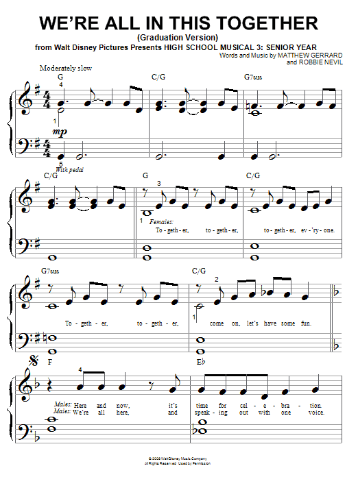 We're All In This Together (Graduation Version) (from High School Musical 3: Senior Year) (Big Note Piano) von High School Musical 3 Cast