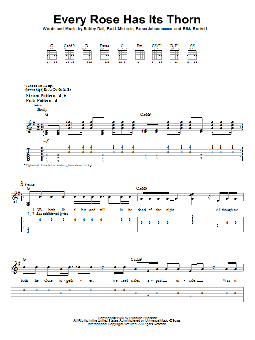 Every Rose Has Its Thorn (Easy Guitar Tab) von Poison