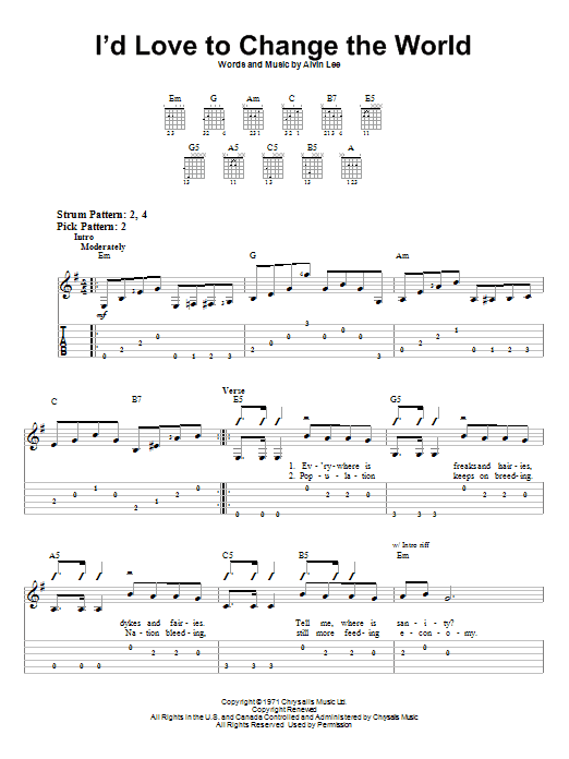 I'd Love To Change The World (Easy Guitar Tab) von Ten Years After