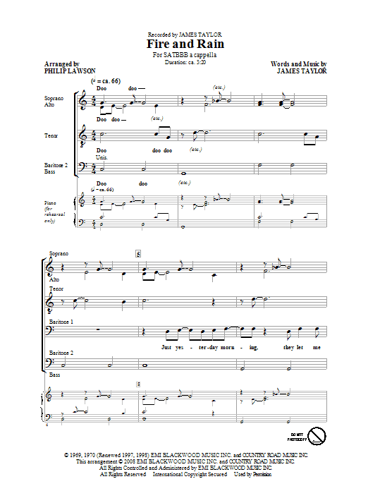 Fire And Rain (arr. Phillip Lawson) (SATB Choir) von James Taylor