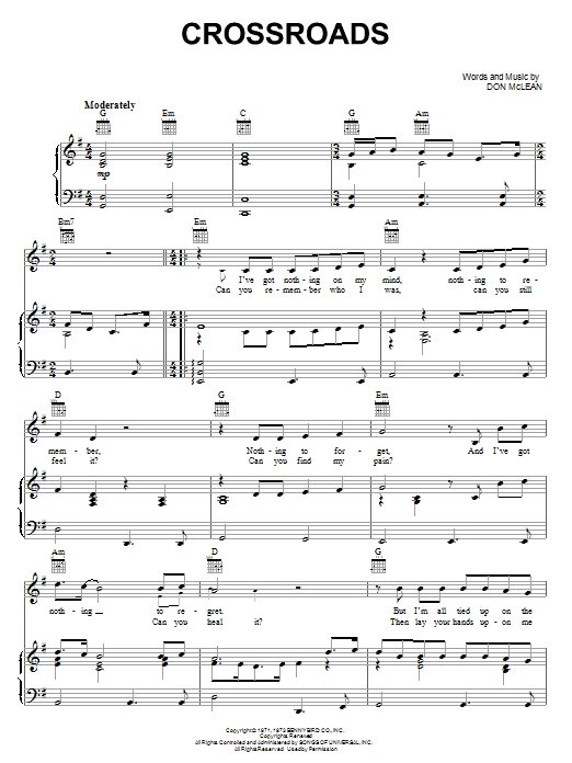 Crossroads (Piano, Vocal & Guitar Chords (Right-Hand Melody)) von Don McLean