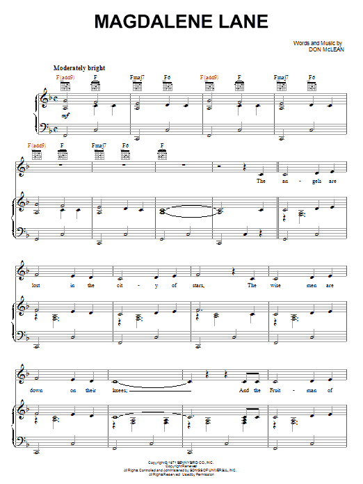 Magdelene Lane (Piano, Vocal & Guitar Chords (Right-Hand Melody)) von Don McLean