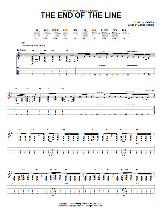 The End Of The Line (Easy Guitar Tab) von Metallica