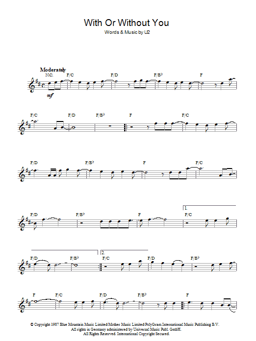 With Or Without You (Lead Sheet / Fake Book) von U2