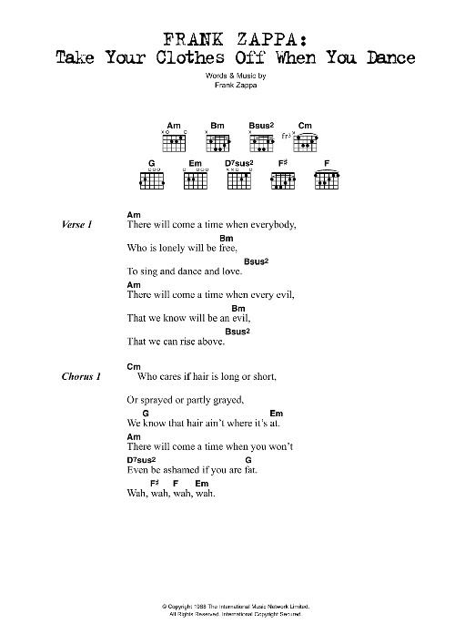 Take Your Clothes Off When You Dance (Guitar Chords/Lyrics) von Frank Zappa