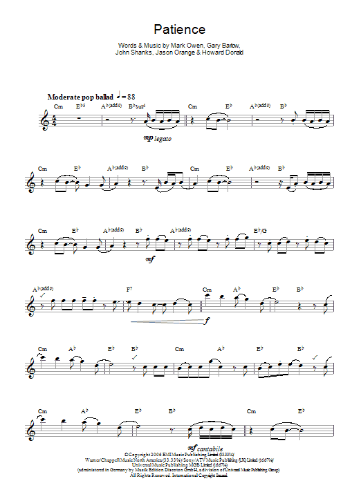 Patience (Lead Sheet / Fake Book) von Take That