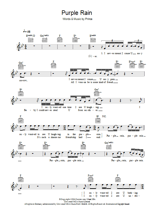 Purple Rain (Lead Sheet / Fake Book) von Prince