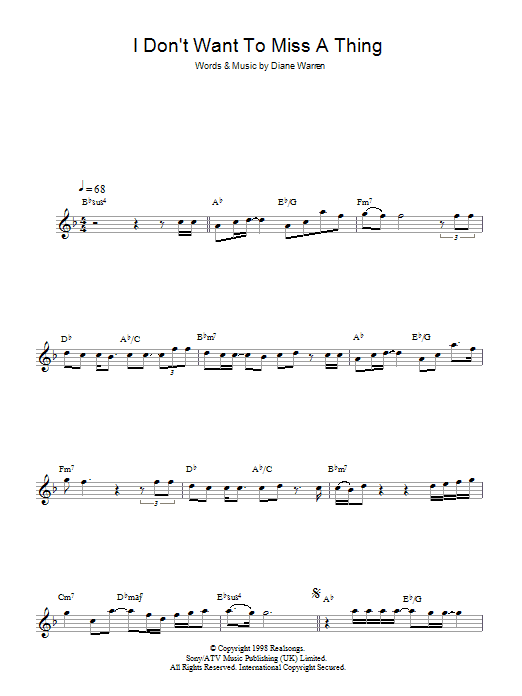 I Don't Want To Miss A Thing (Lead Sheet / Fake Book) von Aerosmith