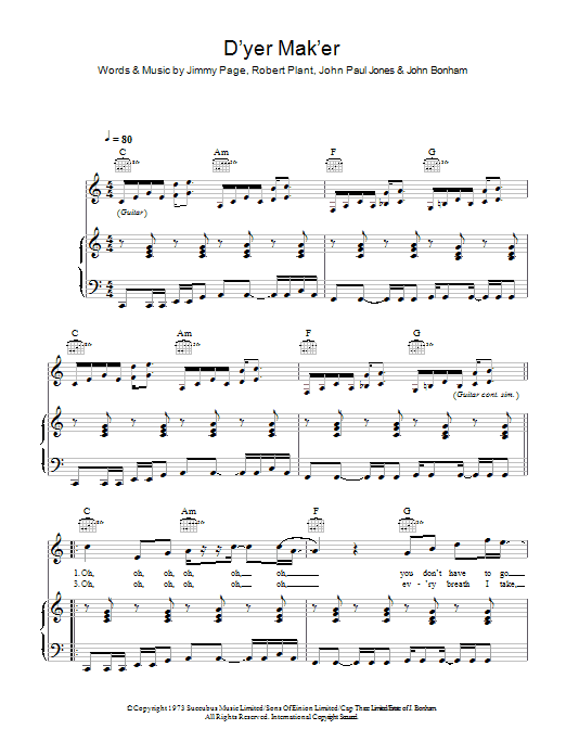 D'yer Mak'er (Piano, Vocal & Guitar Chords) von Led Zeppelin