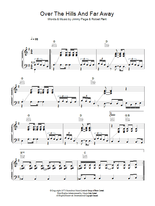 Over The Hills And Far Away (Piano, Vocal & Guitar Chords) von Led Zeppelin