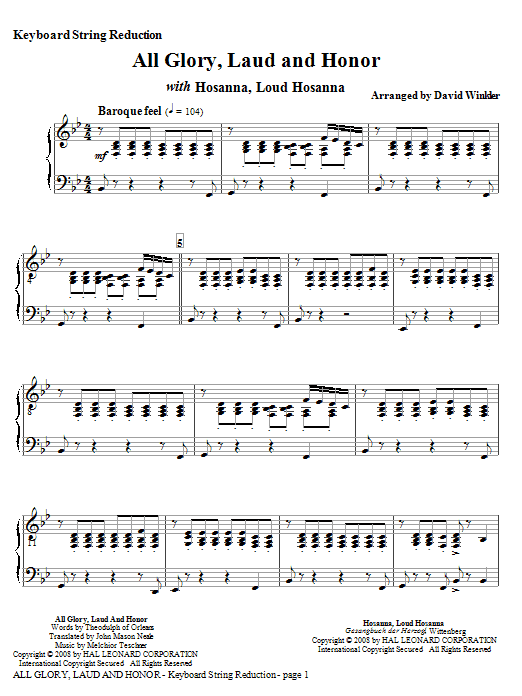 All Glory, Laud, And Honor (with Hosanna, Loud Hosanna) - Keyboard String Reduction (Full Orchestra) von David Winkler